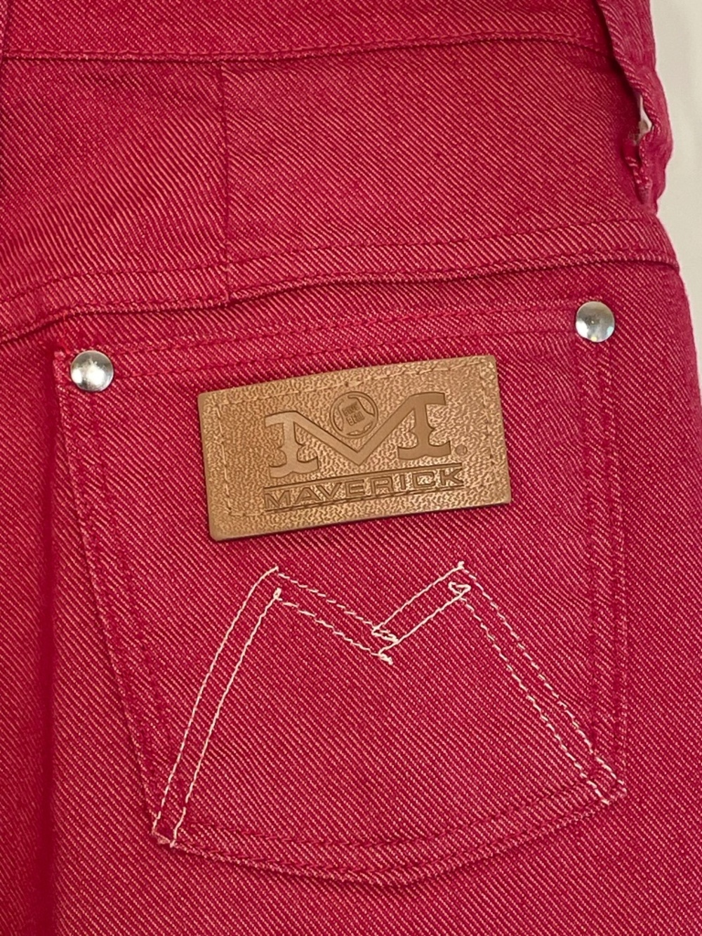 VTG MAVERICK 70's Bell Bottom Jeans Blue Bell Red Denim Flare Made In USA